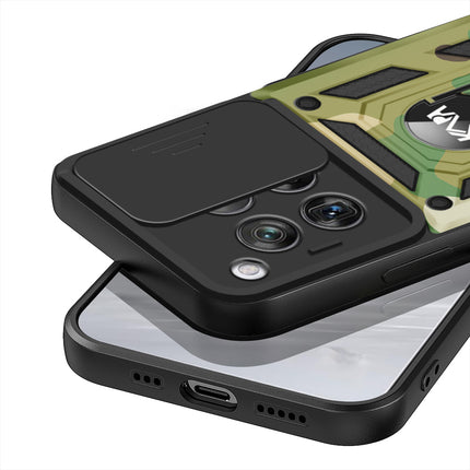Kapa Tank Back Cover for OnePlus 12R | Inbuilt Ring + Slider Shockproof Lens Protection Bumper Back Case (Green) - Mobizang