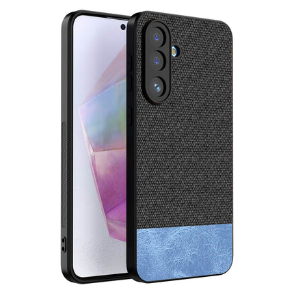 Kapa Soft Fabric & Leather Hybrid Protective Back Cover for Samsung Galaxy M56 | Shockproof Slim Hard Anti Slip Back Case (Black,Blue) - Mobizang