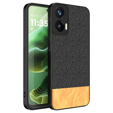 Kapa Soft Fabric & Leather Hybrid Protective Back Cover for Moto G35 | Shockproof Slim Hard Anti Slip Back Case (Black,Brown)
