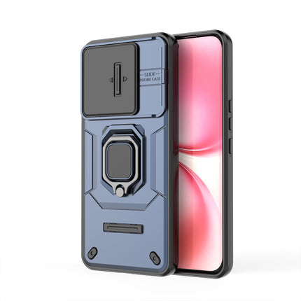 Kapa Armor Slider Back Cover for Vivo V60 / V60e / Vivo T4 Pro 5G | Inbuilt Ring + Camera Slider Shockproof Lens Protection Bumper Back Case (Blue) - Mobizang