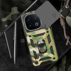 Kapa Tank Back Cover for IQOO 13 (5G) | Inbuilt Ring + Slider Shockproof Lens Protection Bumper Back Case (Green)