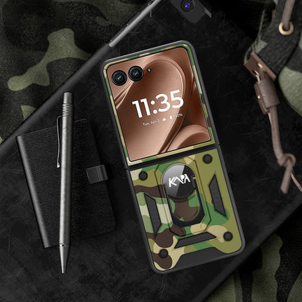 Kapa Tank Back Cover for Moto Razr 50 Ultra | Inbuilt Ring + Slider Shockproof Lens Protection Bumper Back Case (Green)