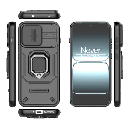 Kapa Armor Slider Back Cover for OnePlus 13S | Inbuilt Ring + Camera Slider Shockproof Lens Protection Bumper Back Case (Black) - Mobizang