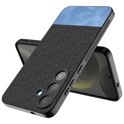 Kapa Soft Fabric & Leather Hybrid Protective Back Cover for Samsung Galaxy S25 Plus | Shockproof Slim Hard Anti Slip Back Case (Black,Blue)