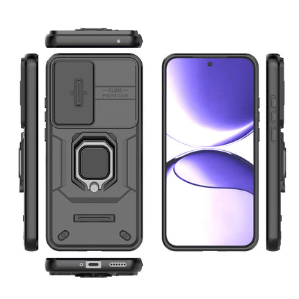 Kapa Armor Slider Back Cover for Poco F7 5G | Inbuilt Ring + Camera Slider Shockproof Lens Protection Bumper Back Case (Black)