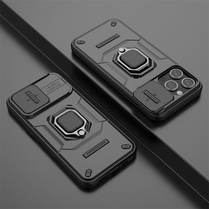 Kapa Armor Slider Back Cover for Apple iPhone 16 Pro | Inbuilt Ring + Camera Slider Shockproof Lens Protection Bumper Back Case (Black) - Mobizang