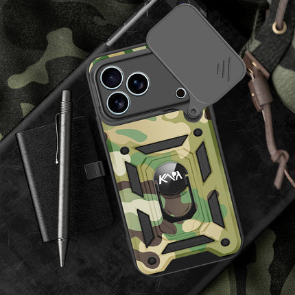 Kapa Tank Back Cover for Apple iPhone 17 Pro | Inbuilt Ring + Slider Shockproof Lens Protection Bumper Back Case (Green)