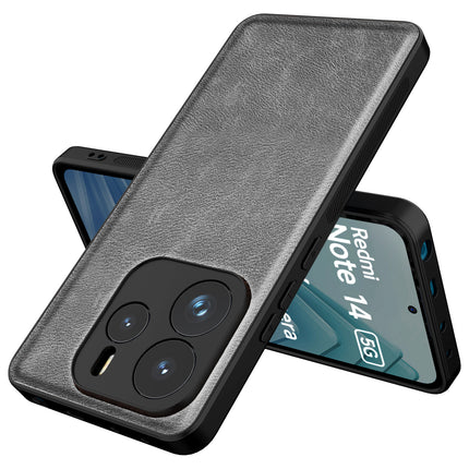 Kapa Tux Leather Back Cover for Redmi Note 14 (5G) | Slim Shockproof Camera Protection Bumper Case (Grey)