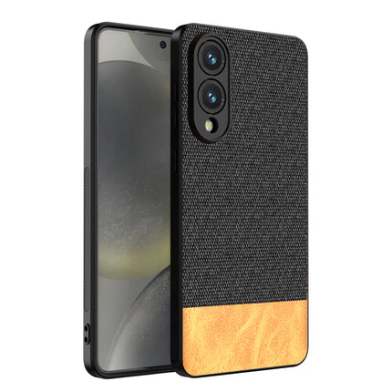 Kapa Soft Fabric & Leather Hybrid Protective Back Cover for Samsung Galaxy S25 Edge | Shockproof Slim Hard Anti Slip Back Case (Black,Brown)