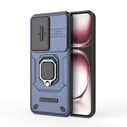 Kapa Armor Slider Back Cover for Oppo Reno 12 Pro (5G) | Inbuilt Ring + Camera Slider Shockproof Lens Protection Bumper Back Case (Blue)