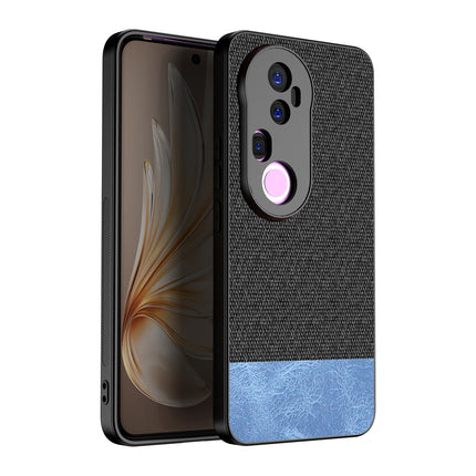 Kapa Soft Fabric & Leather Hybrid Protective Back Cover for Vivo T4 Ultra 5G | Shockproof Slim Hard Anti Slip Back Case (Black,Blue)