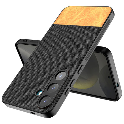 Kapa Soft Fabric & Leather Hybrid Protective Back Cover for Samsung Galaxy S25 | Shockproof Slim Hard Anti Slip Back Case (Black,Brown) - Mobizang