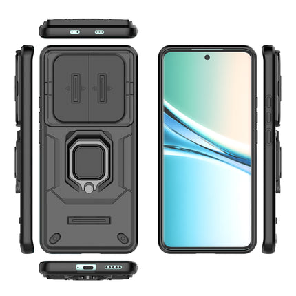Kapa Armor Slider Back Cover for Redmi Note 15 5G | Inbuilt Ring + Camera Slider Shockproof Lens Protection Bumper Back Case (Black) - Mobizang