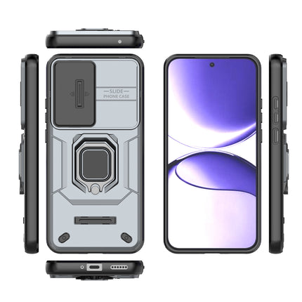 Kapa Armor Slider Back Cover for Poco F7 5G | Inbuilt Ring + Camera Slider Shockproof Lens Protection Bumper Back Case (Grey)