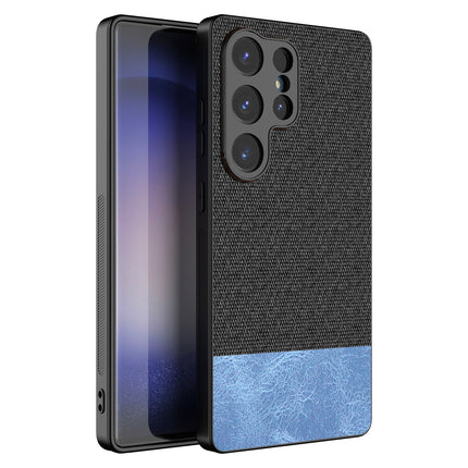 Kapa Soft Fabric & Leather Hybrid Protective Back Cover for Samsung Galaxy S25 Ultra | Shockproof Slim Hard Anti Slip Back Case (Black,Blue)