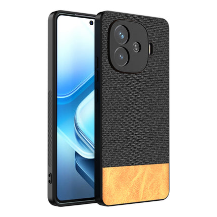 Kapa Soft Fabric & Leather Hybrid Protective Back Cover for iQoo Neo 10R | Shockproof Slim Hard Anti Slip Back Case (Black,Brown)