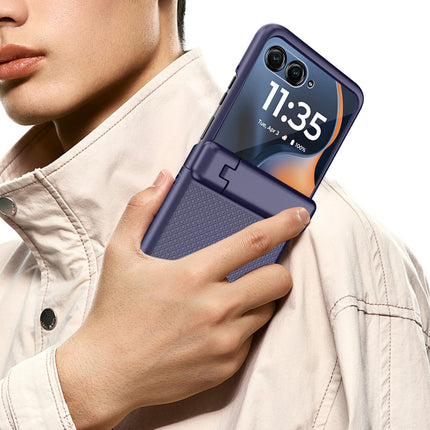 Kapa Textured Grip with Stand Hinge Protection Back Cover for Moto Razr 50 Ultra | with [Inbuilt Glass] Full Body Shockproof Hard Back Case (Blue)