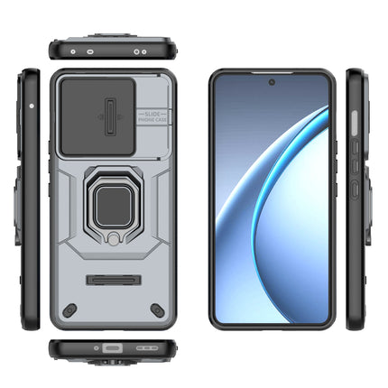 Kapa Armor Slider Back Cover for Oppo K13 Turbo / K13 Turbo Pro | Inbuilt Ring + Camera Slider Shockproof Lens Protection Bumper Back Case (Grey)