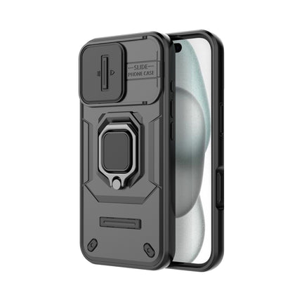 Kapa Armor Slider Back Cover for Apple iPhone 17 | Inbuilt Ring + Camera Slider Shockproof Lens Protection Bumper Back Case (Black)