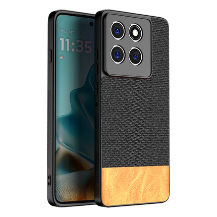 Kapa Soft Fabric & Leather Hybrid Protective Back Cover for Moto Edge 60 / Edge 60 Fusion | Shockproof Slim Hard Anti Slip Back Case (Black,Brown) - Mobizang