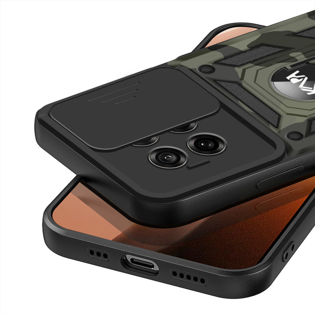 Kapa Tank Back Cover for OnePlus 13R | Inbuilt Ring + Slider Shockproof Lens Protection Bumper Back Case (Black)