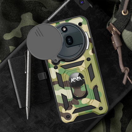 Kapa Tank Back Cover for Nothing Phone 3A Pro | Inbuilt Ring + Slider Shockproof Lens Protection Bumper Back Case (Green) - Mobizang