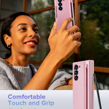 Kapa Textured Grip Pen Holder Hinge Protection Back Cover for Samsung Galaxy Z Fold7 / Fold 7 | with Kickstand & S Pen Slot Case (Pink)