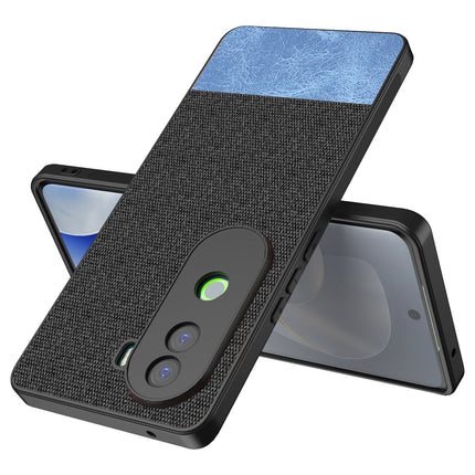 Kapa Soft Fabric & Leather Hybrid Protective Back Cover for Vivo V40E / iQOO Z9S | Shockproof Slim Hard Anti Slip Back Case (Black,Blue)