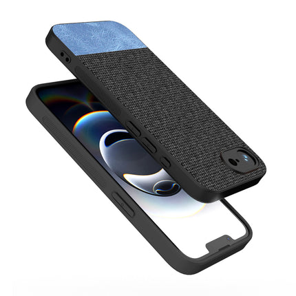 Kapa Soft Fabric & Leather Hybrid Protective Back Cover for Apple iPhone 16E | Shockproof Slim Hard Anti Slip Back Case (Black,Blue)