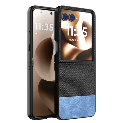 Kapa Soft Fabric & Leather Hybrid Protective Back Cover for Moto Razr 60 Ultra | Shockproof Slim Hard Anti Slip Back Case (Black,Blue)