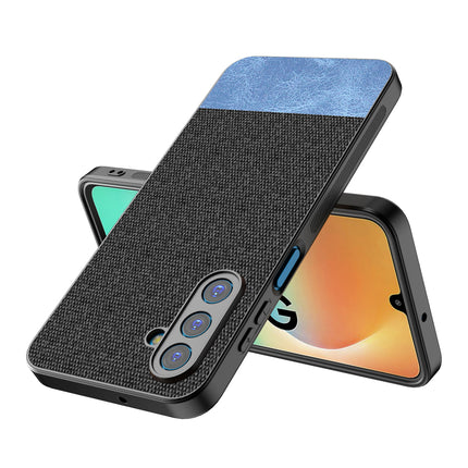 Kapa Soft Fabric & Leather Hybrid Protective Back Cover for Samsung Galaxy M36 / F36 5G | Shockproof Slim Hard Anti Slip Back Case (Black,Blue) - Mobizang