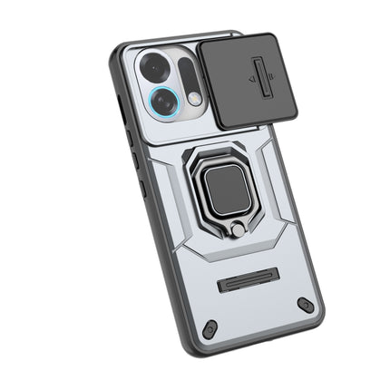 Kapa Armor Slider Back Cover for Oppo K13 Turbo / K13 Turbo Pro | Inbuilt Ring + Camera Slider Shockproof Lens Protection Bumper Back Case (Grey)