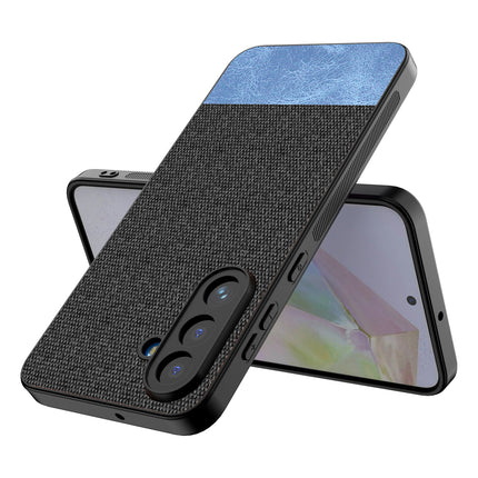 Kapa Soft Fabric & Leather Hybrid Protective Back Cover for Samsung Galaxy M56 | Shockproof Slim Hard Anti Slip Back Case (Black,Blue) - Mobizang