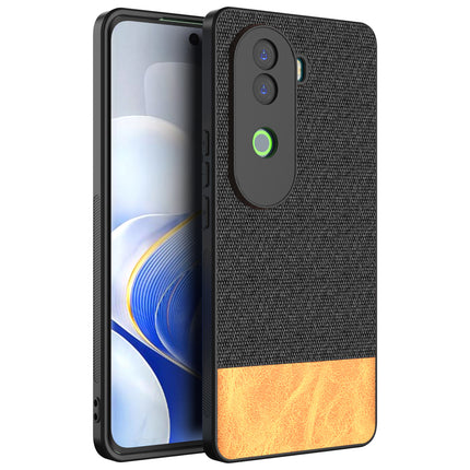 Kapa Soft Fabric & Leather Hybrid Protective Back Cover for Vivo V40E / iQOO Z9S | Shockproof Slim Hard Anti Slip Back Case (Black,Brown)