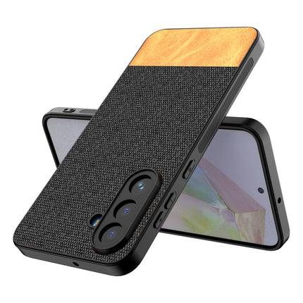 Kapa Soft Fabric & Leather Hybrid Protective Back Cover for Samsung Galaxy M56 | Shockproof Slim Hard Anti Slip Back Case (Black,Brown) - Mobizang