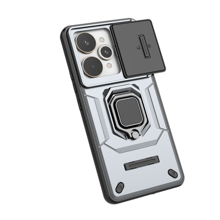 Kapa Armor Slider Back Cover for Realme 15 Pro 5G | Inbuilt Ring + Camera Slider Shockproof Lens Protection Bumper Back Case (Grey)