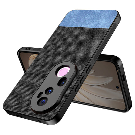 Kapa Soft Fabric & Leather Hybrid Protective Back Cover for Vivo T4 Ultra 5G | Shockproof Slim Hard Anti Slip Back Case (Black,Blue)