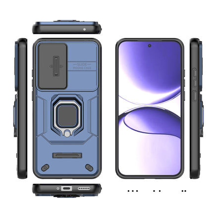 Kapa Armor Slider Back Cover for Poco F7 5G | Inbuilt Ring + Camera Slider Shockproof Lens Protection Bumper Back Case (Blue)