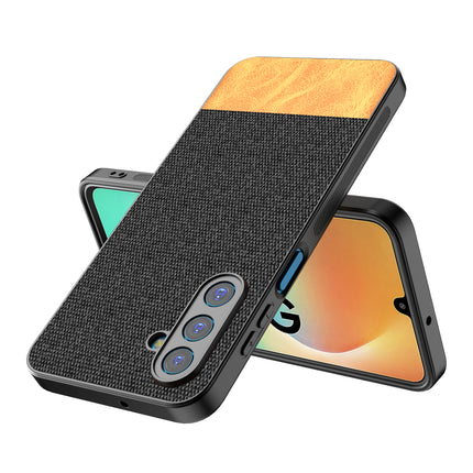 Kapa Soft Fabric & Leather Hybrid Protective Back Cover for Samsung Galaxy M36 / F36 5G | Shockproof Slim Hard Anti Slip Back Case (Black,Brown)