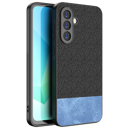Kapa Soft Fabric & Leather Hybrid Protective Back Cover for Samsung Galaxy A56 | Shockproof Slim Hard Anti Slip Back Case (Black,Blue)