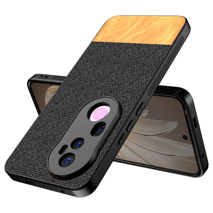 Kapa Soft Fabric & Leather Hybrid Protective Back Cover for Vivo T4 Ultra 5G | Shockproof Slim Hard Anti Slip Back Case (Black,Brown) - Mobizang
