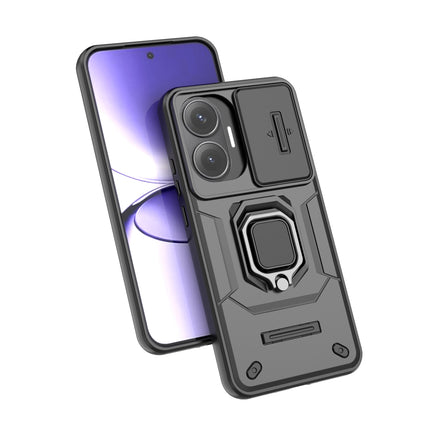 Kapa Armor Slider Back Cover for Poco F7 5G | Inbuilt Ring + Camera Slider Shockproof Lens Protection Bumper Back Case (Black)