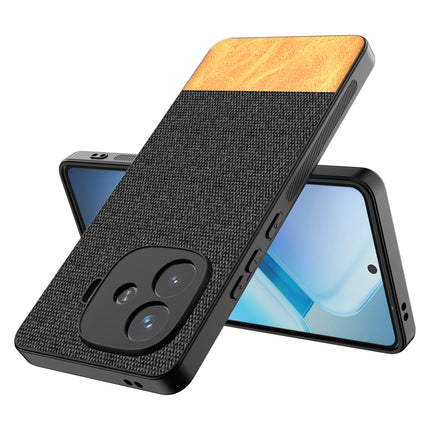 Kapa Soft Fabric & Leather Hybrid Protective Back Cover for iQoo Neo 10R | Shockproof Slim Hard Anti Slip Back Case (Black,Brown)