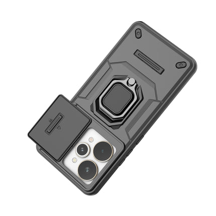 Kapa Armor Slider Back Cover for Realme 15 Pro 5G | Inbuilt Ring + Camera Slider Shockproof Lens Protection Bumper Back Case (Black)