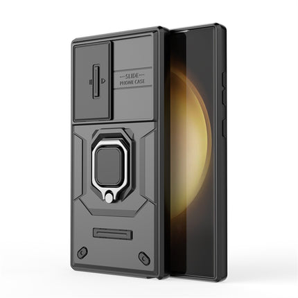 Kapa Armor Slider Back Cover for Samsung Galaxy S24 Ultra | Inbuilt Ring + Camera Slider Shockproof Lens Protection Bumper Back Case (Black)