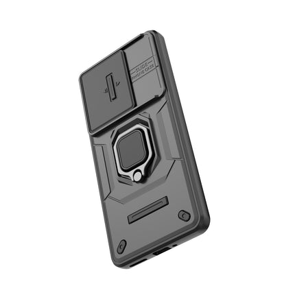 Kapa Armor Slider Back Cover for Realme 15 Pro 5G | Inbuilt Ring + Camera Slider Shockproof Lens Protection Bumper Back Case (Black)