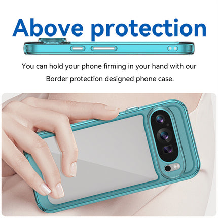 Kapa Unicorn Acrylic Clear Back Cover For Pixel 9 PRO | Slim Shockproof [Military Grade Protection] Hybrid Bumper Case (Blue Sides)