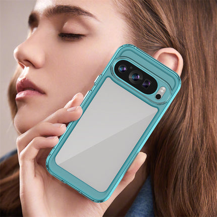Kapa Unicorn Acrylic Clear Back Cover For Pixel 9 PRO | Slim Shockproof [Military Grade Protection] Hybrid Bumper Case (Blue Sides)