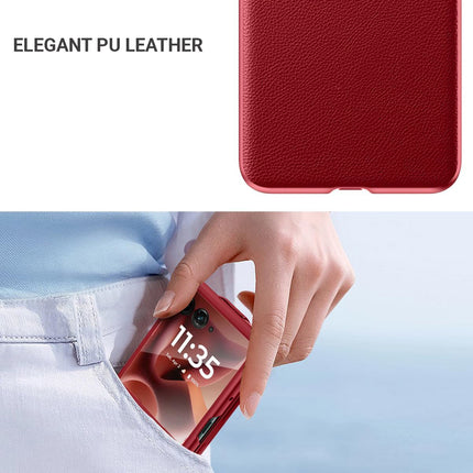 Kapa Leather Hinge Protection Back Cover for Moto Razr 60 Ultra| with [Inbuilt Glass] Full Body Shockproof Hard Back Case (Red)