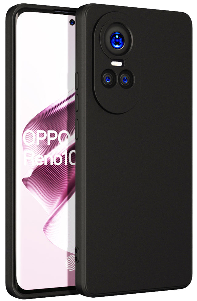 Kapa Matte Protective Lens Flexible Back Cover for Oppo Reno 10 / Reno 10 PRO (5G) | Slim Silicone with Soft Lining Shockproof Full Body Bumper Case (Black)